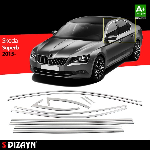 Nerez chrom lišty kolem oken dveří Škoda Superb III