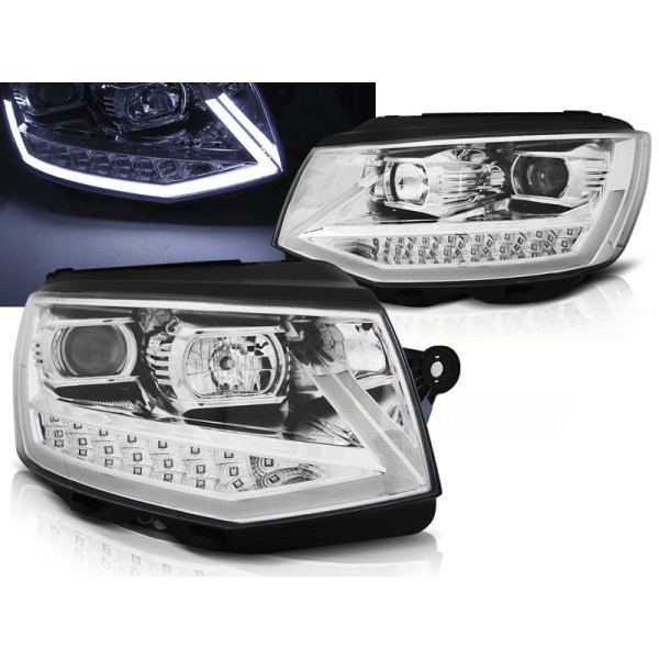 VW T6 15- - přední chrom světla TUBE LIGHT s LED denním svícením