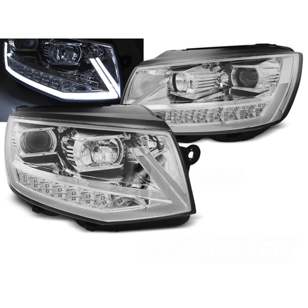 VW T6 15- - přední chrom světla TUBE LIGHT s LED denním svícením a dynamickým blinkrem