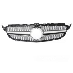 Mercedes třídy C C205/A205 2018-2023 - Přední maska černá se stříbrným a otvorem pro kameru