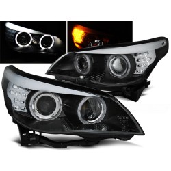 BMW E60/E61 03-07 - přední černá světla s ANGEL EYES a LED blinkrem