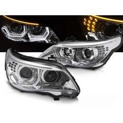 BMW E60/E61 03-07 - přední chrom světla s ANGEL EYES 3D s LED blikačem