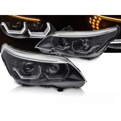 BMW E60/E61 03-07 - přední černá světla s ANGEL EYES 3D s LED blikačem