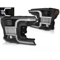 FORD F150 MK13 17-20 - přední černá světla TUBE LIGHT s dynamickým LED blinkrem