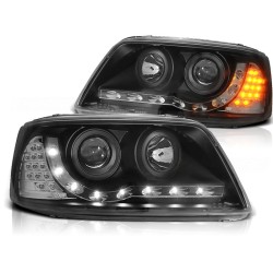 VW T5 03-09 - přední černá světla s LED svícením a LED blinkrem