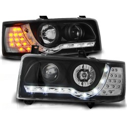 VW T4 90-03 - přední černá světla s LED svícením a LED blinkrem